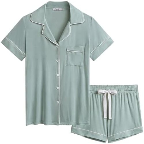 Joyaria Women's Cooling Bamboo Viscose Pajamas Shorts Set Button Front