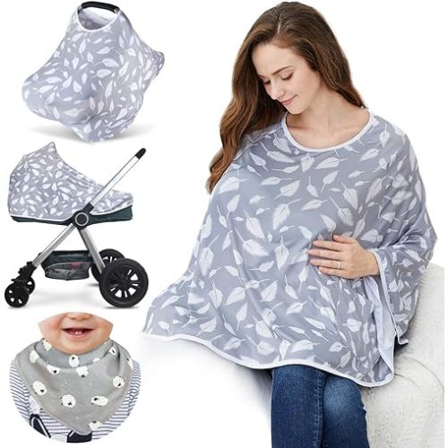Baby Nursing Cover & Nursing Poncho - Multi Use Cover for Baby Car Seat Canopy, Shopping Cart Cover, Stroller Cover, 360° Full Privacy Breastfeeding Coverage, Baby Shower Gifts for Boy&Girl