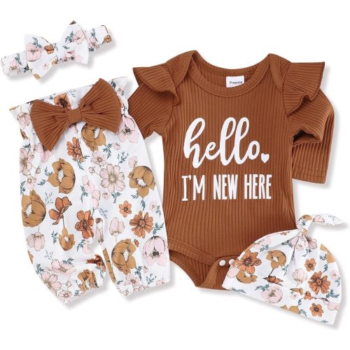 FoWear Baby Girl Clothes Long Sleeve Ruffle Button up Romper and Solid Color Flare Pants Fall Winter Baby Girl Outfit