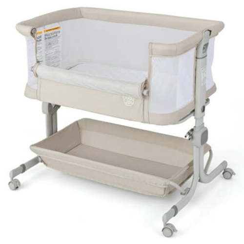 Topcobe Baby Bassinet Bedside Sleeper with 6-Level Adjustable Height, Baby Bedside Crib-Beige