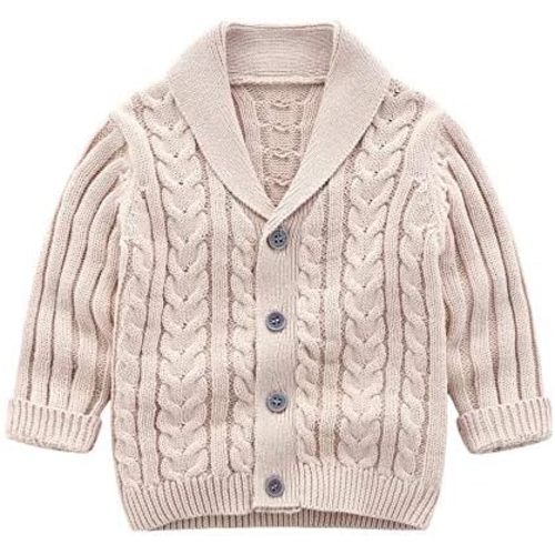 Feidoog Infant Baby Boys Cardigan Crochet Sweater V-Neck，Toddler Knit Button up Knitted Pattern Pullover Sweatshirt