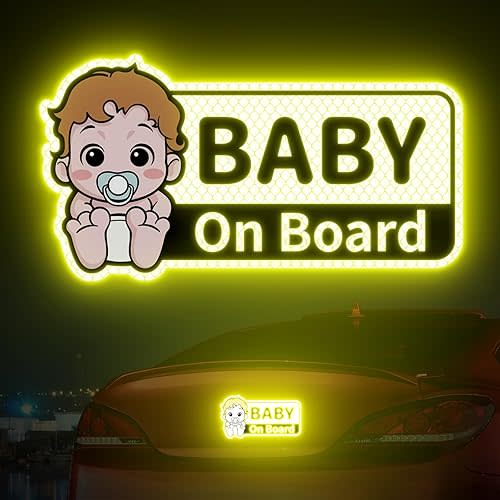 PHIXBEAR Baby On Board Reflective Sticker, Baby On Board Signs for car, Safety Signs Diamond Strength, Yellow 7.1" x 3.8"