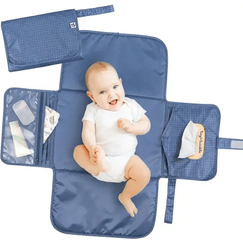 Tiny Twinkle Portable Diaper Changing Pad | Waterproof, Wipeable & Compact Baby Changing Pad for Travel | Smart Wipes Pocket & Organized Storage| Newborn Shower Gift (Grid)