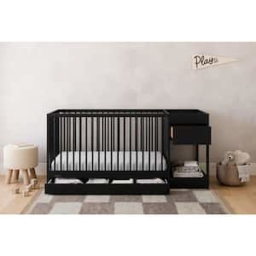Teddi Black 5-in-1 Convertible Crib and Changer with Drawer