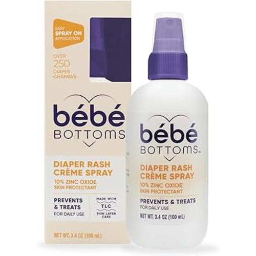 Bébé Bottoms Diaper Rash Cream Spray - Paraben, Dye & Fragrance Free, No-Rub Touch Free Application for Sensitive Skin - Quick Relief & Comfort (100 ml)