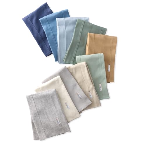 Bailey 10-Pack Burp Cloths 100% Organic Cotton Knit for Newborn & Baby Boys & Girls, Seafoam Terra Rainbow, One Size