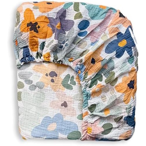 Muslin Crib Sheets for Girls Boys 1 Piece, Soft and Breathable Sheets for Standard Crib Mattress, Cotton Fitted Baby Crib Sheet, 52"x 28", Colorful Flowers (Colorful Flowers)