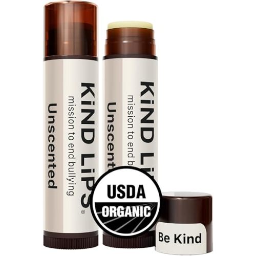 Kind Lips USDA Organic Unscented Lip Balm 2 Pack - Fragrance-Free, Moisturizing Lip Care with Beeswax & Coconut Oil, Non-Toxic Balm for Sensitive Skin