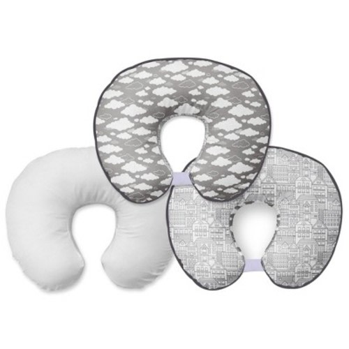 Bacati - 3 pc Clouds in the City Gray Hugster Feeding & Infant Support Nursing Pillow