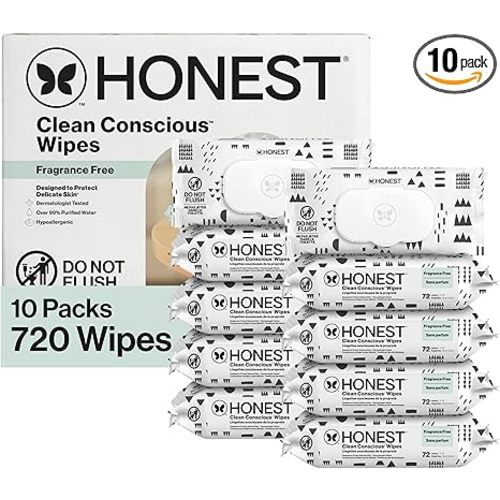 The Honest Company Baby Wipes for Sensitive Skin, Hypoallergenic, Fragrance-Free, Multi-Use, Pattern Play Design, 720 Count (8 Packs of 90)