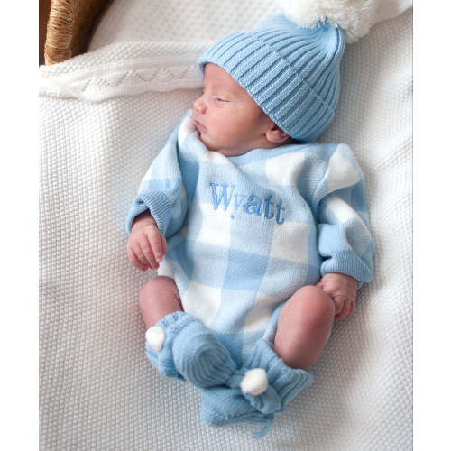 Gingham Print Personalized Romper - Blue – Sweet June