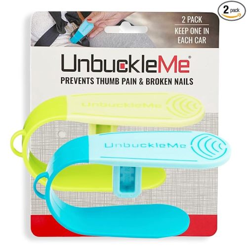 UnbuckleMe Car Seat Buckle Release Tool (As Seen on Shark Tank) - Easy Opener Aid for Arthritis, Long Nails, Older Kids - Button Pusher for Infant, Toddler Car Seats (2 Pack, Blue & Lime Green)