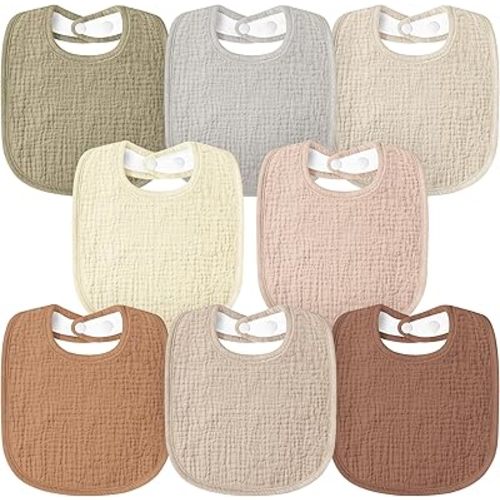 Susurration Muslin Baby Bibs 8 Pack Bandana Drool Bibs, Soft Square Adjustable Baby Drooling Bibs for Unisex Girls & Boys