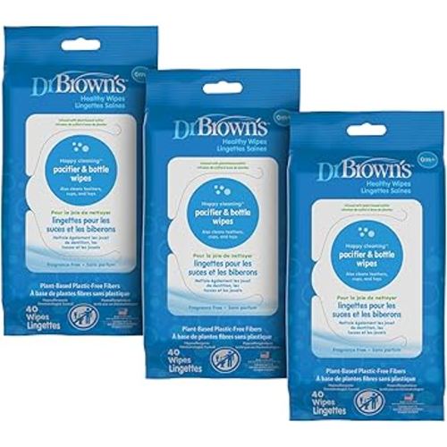 Dr. Brown's Bottle and Pacifier Healthy Wipes, Naturally Cleaning for Bottles and Baby Items, 40 Count, 3 Pack