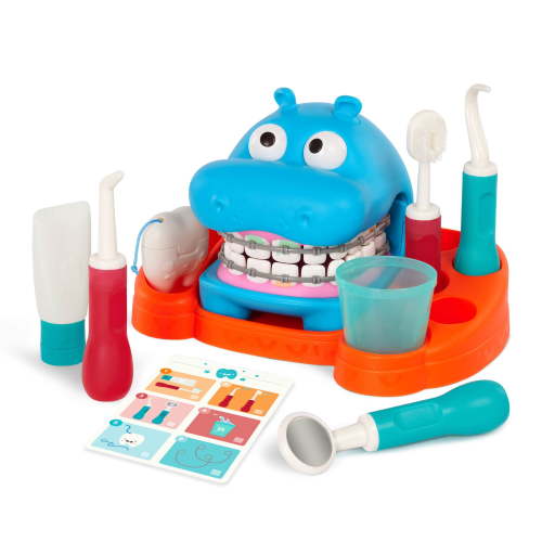 Battat Hippodontist Dentist Plastic Play Set with 14 Accessories, Toddler and Preschool Toys