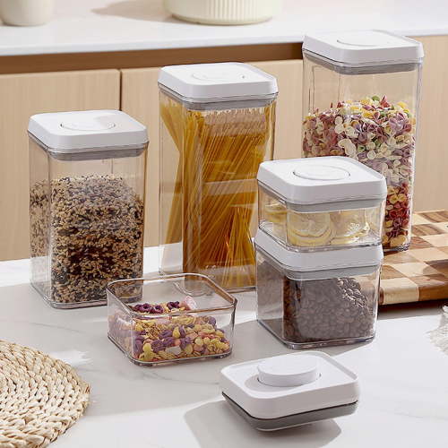 Clear Airtight Press-Top Canisters, Sealed Storage Jars For Kitchen Grains Beans & Dry Goods, Pantry Organization & Moisture Proof, 3 Pack