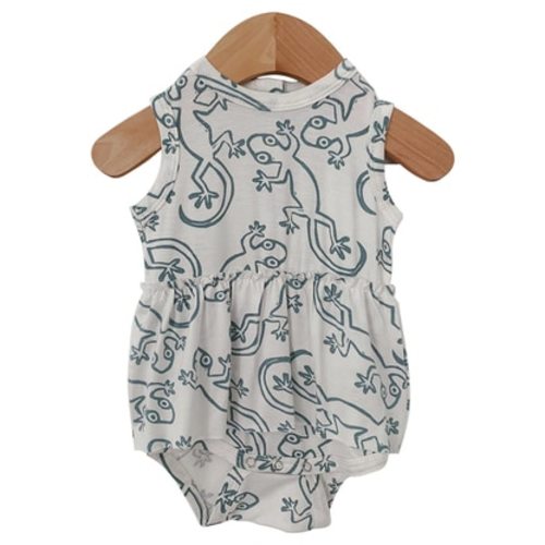 Sleeveless Skirted Bodysuit, Lizard Cloud White
