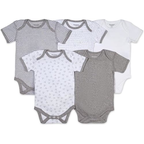 Burt's Bees Baby Unisex Bodysuits, Short Sleeve Organic Sleepwear, 5-Pack