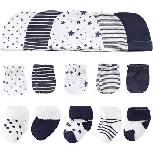 Ruliby Baby Hats Mittens and Socks Set Cotton Newborn Hat Beanie Soft Infant Girls Boys Caps Gloves 0-6 month