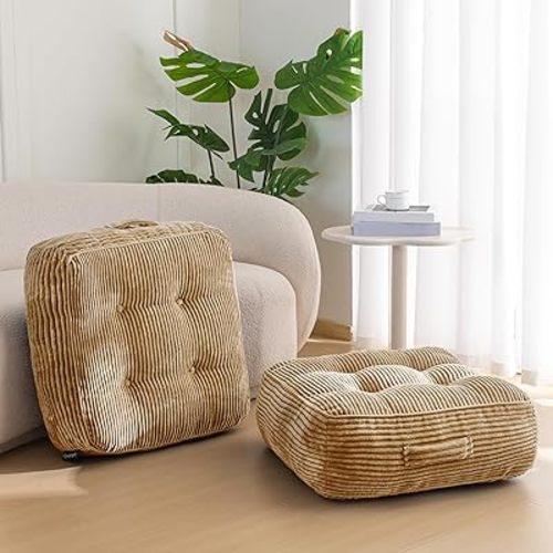 8" Washable Floor Pillow Cushion for Adults, Meditation Cushion Pillow, Large Square Floor Sitting, Removable Tufted Corduroy Cover, for Tatami Living Room or Yoga, 22x22 Inch, 2Pack, Machine Washable