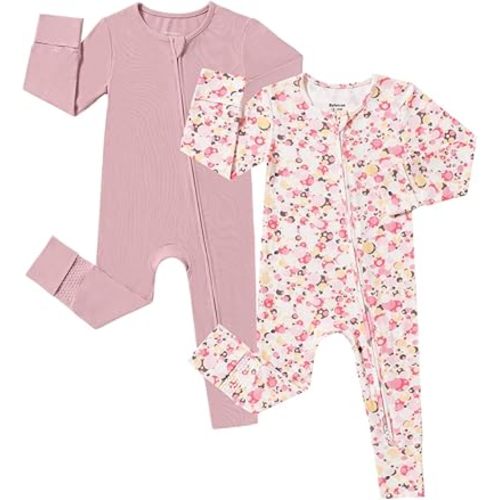 Bamboo Viscose Baby Girl Pajamas Romper Soft Ribbed 2 Way Zipper sleepers Long Sleeve Footless Pjs