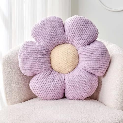 Kcvvcr Flower Throw Pillow, Soft Lavender 17.7" Shaped Floor Pillow for Home Decor, Cute Aesthetic Plush Decorative Pillows for Bed, Sofa, Couch