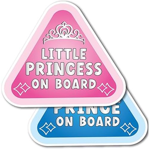 Magnet Me Up Prince and Princess on Board Magnet 5 Inch Baby on Board Sign for Car Compo Pack, Safety Alert for Newborn, Infant, Toddler Weatherproof, UV-Printed- Made in USA