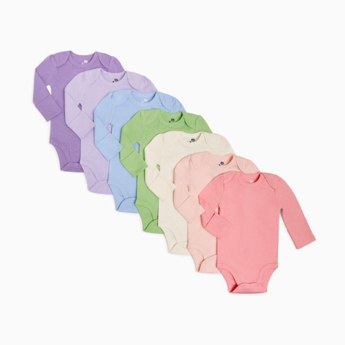 Small Story Organic Cotton Solid Long Sleeve Bodysuit (7 Pack) - Soft Rainbow, 0-3 M