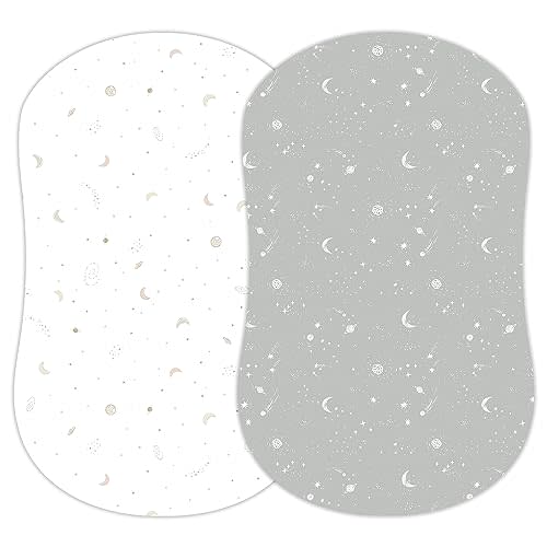 Baby Bassinet Sheets for Boy, Girl (Galaxy, Moon and Stars) 2-Pack - Fitted Bedside Bassinet Sheets - Buttery Soft Cotton Blend for Standard Mattress Pad - Compatible with Halo BassiNest