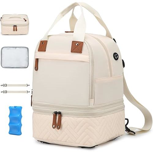 Breast Pump Bag for Spectra S1/S2 - Spectra Pump Bag with Ice Pack & Waterproof Mat, Portable Breast Milk Cooler Case for Work, Travel and Family Use, Beige