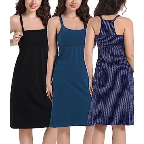 SUIEK 3-Pack Maternity Nursing Nightgown Cotton Breastfeeding Dress Pregnancy Tank Tops Sleepwear