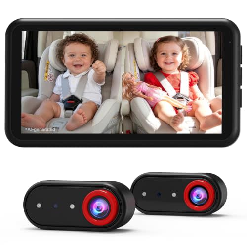 LUCKVIEW BM2 PRO Dual Baby Car Camera, 5.2" 1080P HD Display for Rear-Facing Car Seats, IR Night Vision, Anti-Shake Mount, Easy Install – Ideal for Parents with 2 Kids and Pets