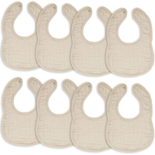 Comfy Cubs Muslin Cotton Baby Bibs, 8 Pack, Adjustable Size with Easy Snaps, Soft and Super Absorbent - Sand