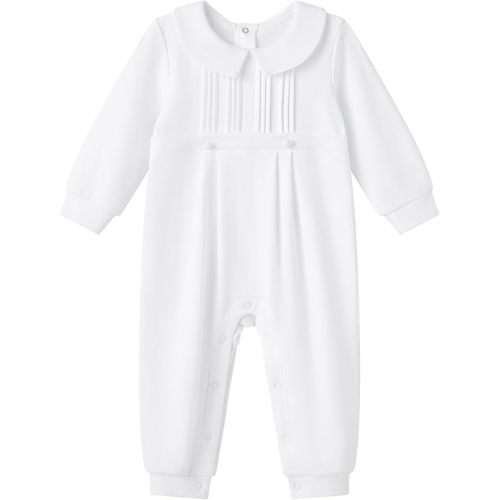 pureborn Unisex Baby Jumpsuit Infant Boys Girls Cotton Spring Fall Romper One-Piece Coverall Baptism Outfit White 0-24 Months