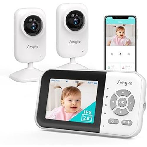 Upgrade Video Baby Monitor with 2 Cameras and Audio 2.8" Screen,Night Vision,APP,Wireless,2-Way Talk,1200ft Long Range,Feeding Timer,Temperature Sensor,VOX/ECO,5 Lullabies,Portable,Easy Setup