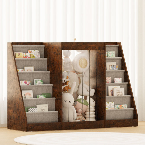 31.5''H 47.3''W Kids Bookcase, Dual Side Storage Display Bookcase with Fabric Book Slots, Central Open Compartment Toddler Book Organizer, for Nursery, Playroom, Toddler Bedroom, Homeschool Classroom | Wayfair