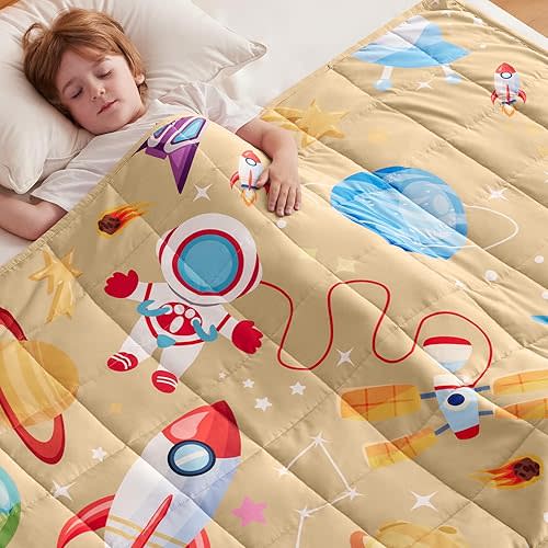 anfie Weighted Blanket Kids(36"x48" 3lbs) Weighted Blanket Cooling Blanket for Sleeping,Throw Size Breathable Blanket with Premium Glass Bead(Beige Aerospace)
