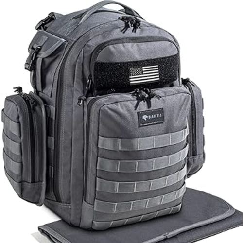 Dinictis Dad Diaper Bag, Mens Diaper Bag Backpack with Diaper Changing Mat, Military Diaper Backpack with Molle Webbing, Waterproof Pouch, Baby Wipes pocket, Insulated Bottle Pockets- Dark Grey