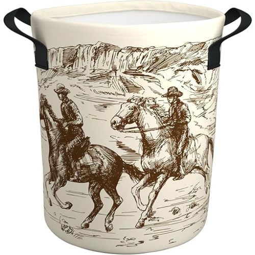Western Cowboy Laundry Basket Gifts for Boys, Boys' Room Decor Baby Nursery Hamper Western Room Decor 19.6x15.7 Inch