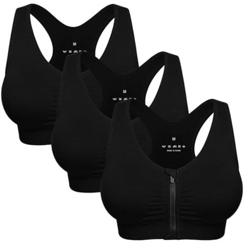 Women's Zip Front Sports Bra Wireless Post-Surgery Bra Active Yoga Sports Bras