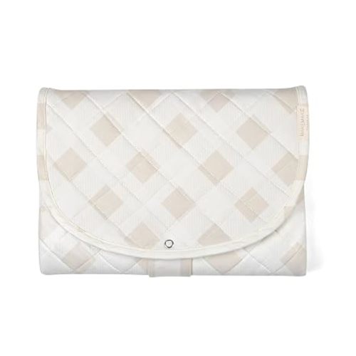 Organic Portable Changing Pad GOTS Certified Organic Cotton Fill Portable Diaper Changing Mat Diaper Clutch Changing Station Kit Compact Travel Pad (33"x34", Plaid Oat)