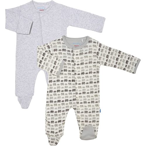 Magnetic Me Footie Pajamas 100% Organic Cotton Baby Sleepwear Quick Magnetic Fastener Sleeper - Gray Dancing Elephants/Gray Melange