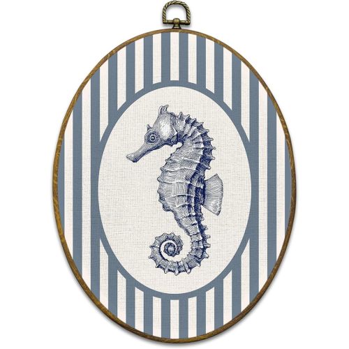 Mcehtle Coastal Beach Sea Turtle Wall Art Decor, Ocean Beach Nursery Framed Canvas Prints 8.6x11.4, Ocean Sea Turtle Striped Oval Wall Hanging Artwork Decorations for Kids Nursery Room Bedroom Home