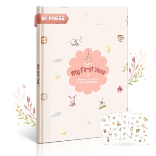 Baby Memory Book for Girls – Boho Design, 84-Page Hardcover Keepsake Journal for First Year, Milestone & Photo Album, Ideal Baby Shower or Newborn Gift, Floral