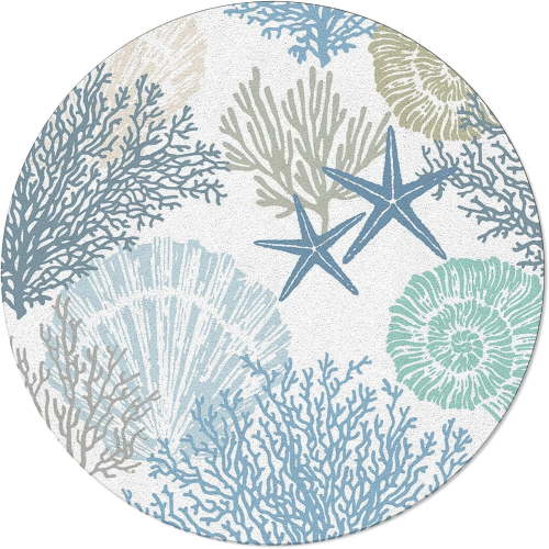 Round Area Rug 4ft Nautical Coastal Ocean Coral Rug Soft Sofa Nursery Carpet Floor Mat Non Slip Area Rugs for Indoors/Outdoor Living Room Bedroom Dining Room Home Decor Beach Themed Blue
