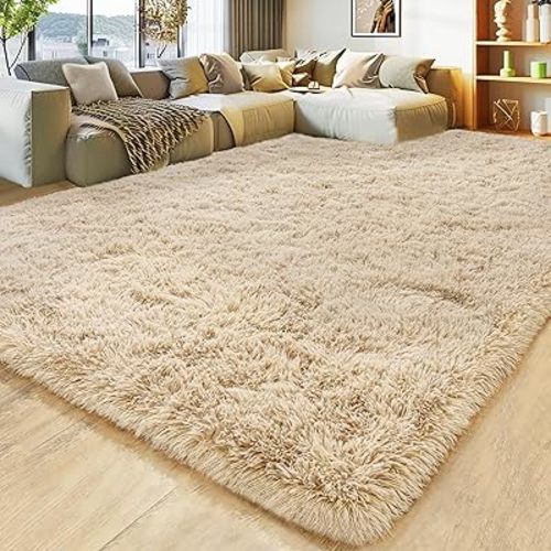 Ultra Fluffy Area Rugs for Living Room Bedroom, 6x9 Fuzzy Large Living Room Rugs, Thick Shag Rug for Dorm, Soft Non Slip Kids Girls Boys Rug for Home Decor Aesthetic, Camel