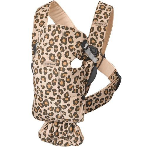 BabyBjörn Baby Carrier Mini, Cotton, Beige/Leopard | Newborn Carrier (7-25 lbs), Ergonomic, Easy-to-Use
