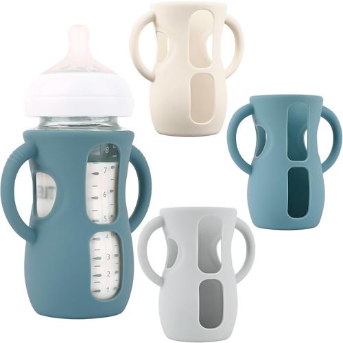 3 Pack Silicone Sleeves with Handles for Avent Natural Glass Baby Bottles, Anti Breakage Baby Bottle Holder, Compatible Philips Avent Glass Natural Baby Bottle 8 oz
