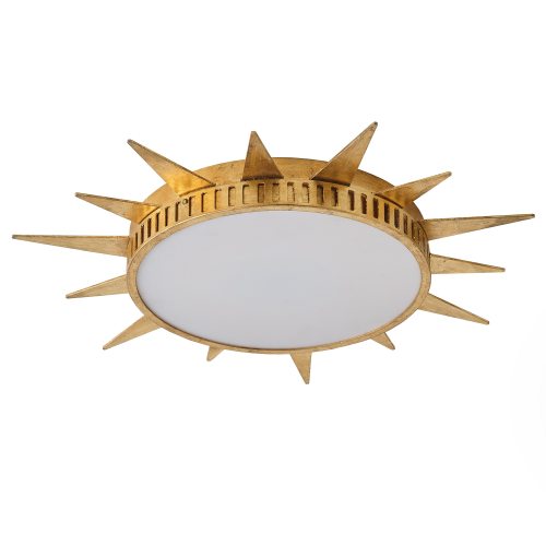 25-Inch Antique Hand Painted Gold Sunburst Flush Mount Ceiling Light