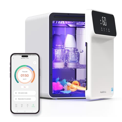 HubiBaby 4-in-1 UVC Cleaner and Dryer for Baby Bottles XL Large Inner Capacity Multifunctional Smart Control with Bluetooth APP
